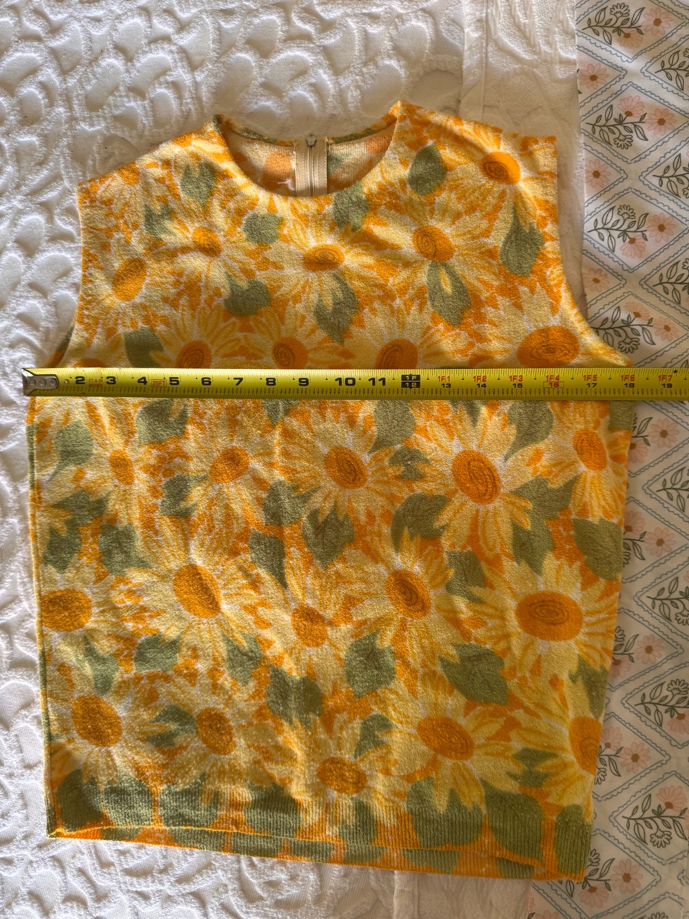 Vintage 60s 70s Daisy Floral Terry Cloth Top Mod Flower Power Small - Picture 8 of 9